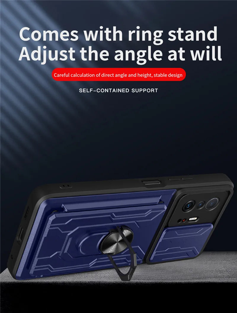 For Xiaomi 11T 11 T Pro Case Magnetic Ring Armor Card Slot Phone Cases for Xiaomi Mi 11T 11TPro Mi11T Stand Holder Back Cover