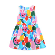 2-7T Jumping Meters Princess Dresses Summer Girls Party Dress Flowers Print Children's Short Sleeve Dresses Frocks Toddler
