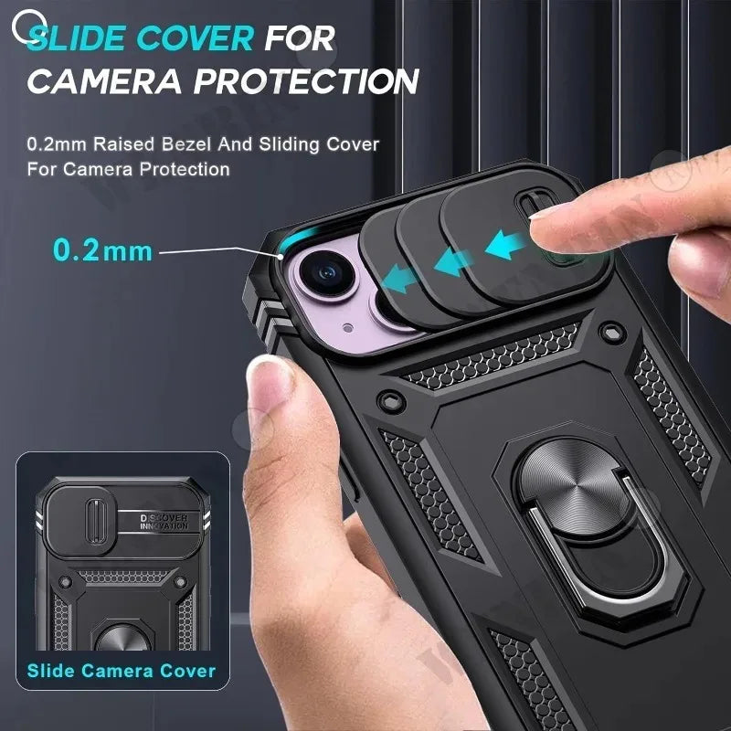Case For iPhone 16 15 14 13 12 11 Pro Max Plus Mini XR XS X 8 7 Plus 7 8 SE  Heavy Duty with Camera 360 Degree Kickstand Cover