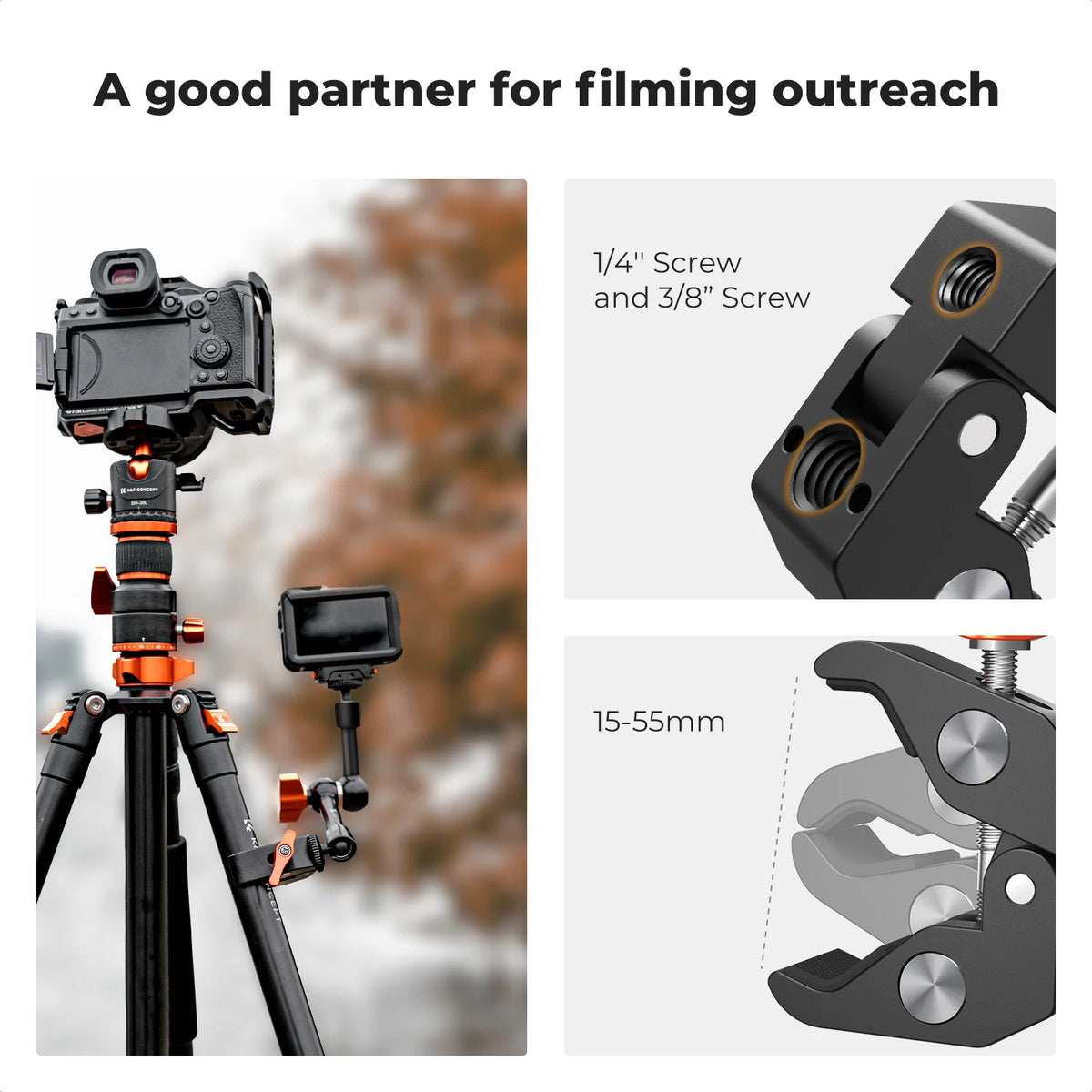 K&F CONCEPT Magic Arm Super Clamp Kit with 1/4" & 3/8" Thread Screw Articulating Friction Arm Cold Shoe Clamp Mount for Monitor