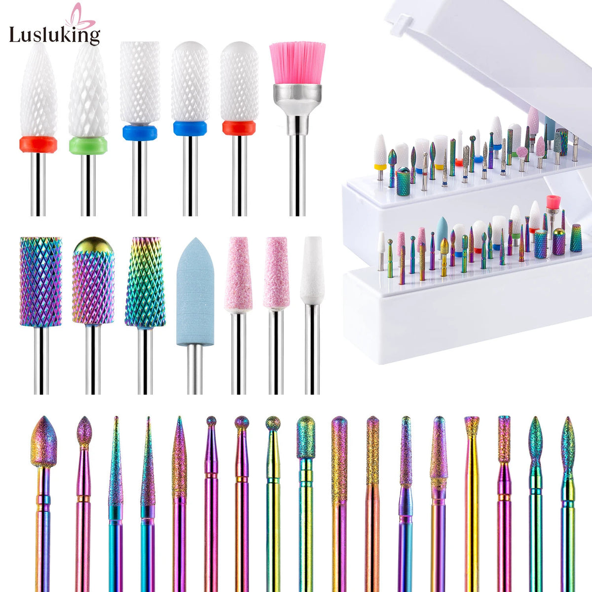 30pcs Nail Drill Bits Ceramic Diamond Cuticle Efile Tungsten Carbide Milling Cutter for Manicure Remover Acrylic Gel Nail Tools