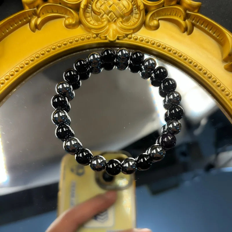 1Pc Men-Women Fashion Memory Bracelet Obsidian Hematite Beaded Bracelet Natural Stone Beads Jewelry Unique Birthday Holiday Gift