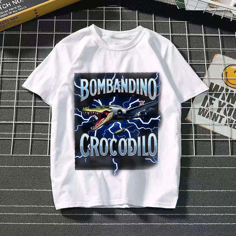 Tralalero Tralala Cotton T-shirt Kids Anime Tungtung Sahur Brainrot Tees Boy Girl Summer Short Sleeve Children Clothes Tops Gift