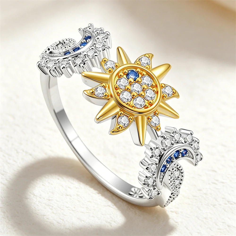 2026 New 925 Silver Sun Star Moon Bow Ring, Size 6 7 8 9, Suitable for European Women's Original Charm High Jewelry Gifts