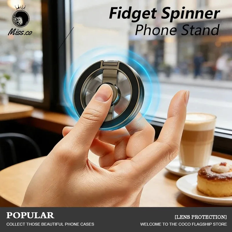 Fidget Spinner Magnetic Phone Holder for MagSafe Foldable Fingertip Gyroscope Ring Grip Kickstand Universal Strong Magnet Stand