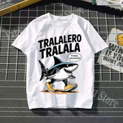 Tralalero Tralala Cotton T-shirt Kids Anime Tungtung Sahur Brainrot Tees Boy Girl Summer Short Sleeve Children Clothes Tops Gift