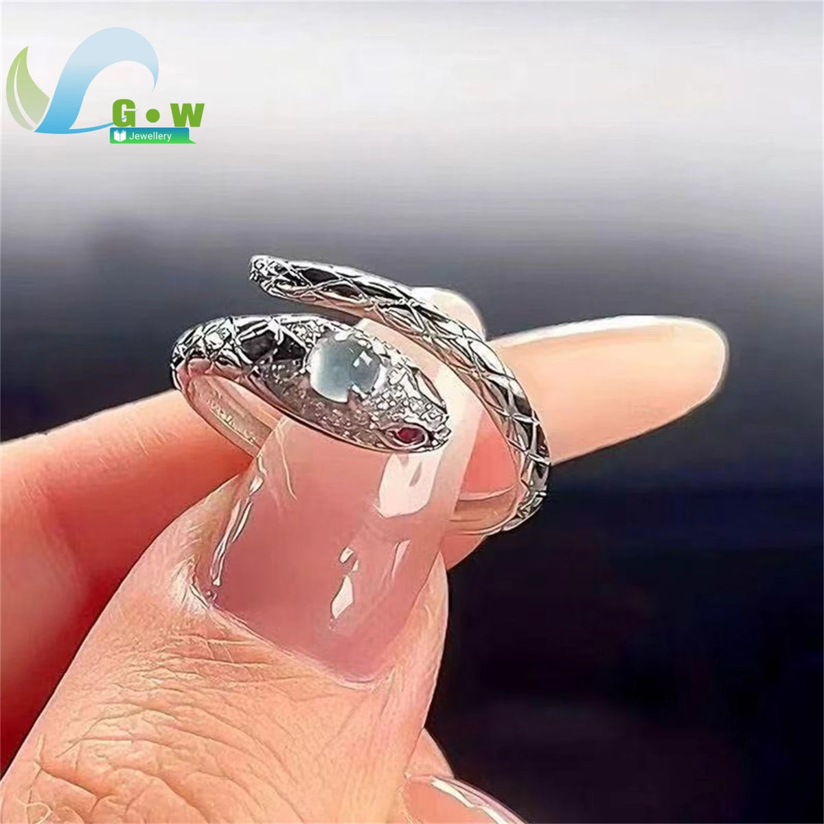 Mermaid Theme Adjustable Open Ring Blue Crystal Fish Tail Korean Minimalist Forest Style Stackable Finger Jewelry for Women Girl
