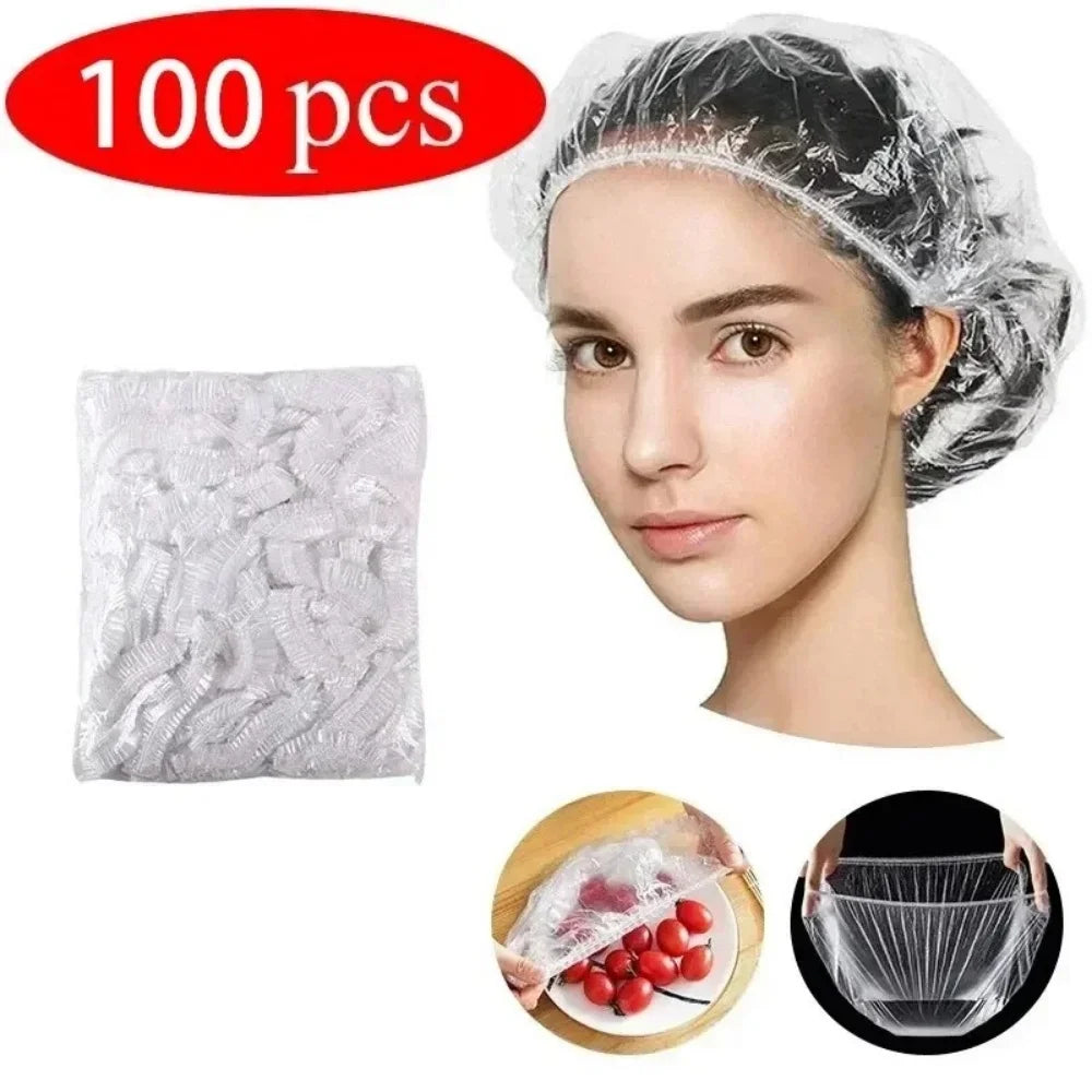 100/200Pcs Disposable Shower Cap for Hair Fresh-keeping Cover Food Storage Covers Food Grade Bowl Plate Cover Plastic Seal Wrap