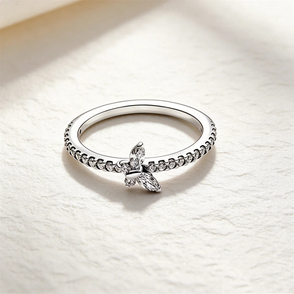 2026 New 925 Silver Sun Star Moon Bow Ring, Size 6 7 8 9, Suitable for European Women's Original Charm High Jewelry Gifts