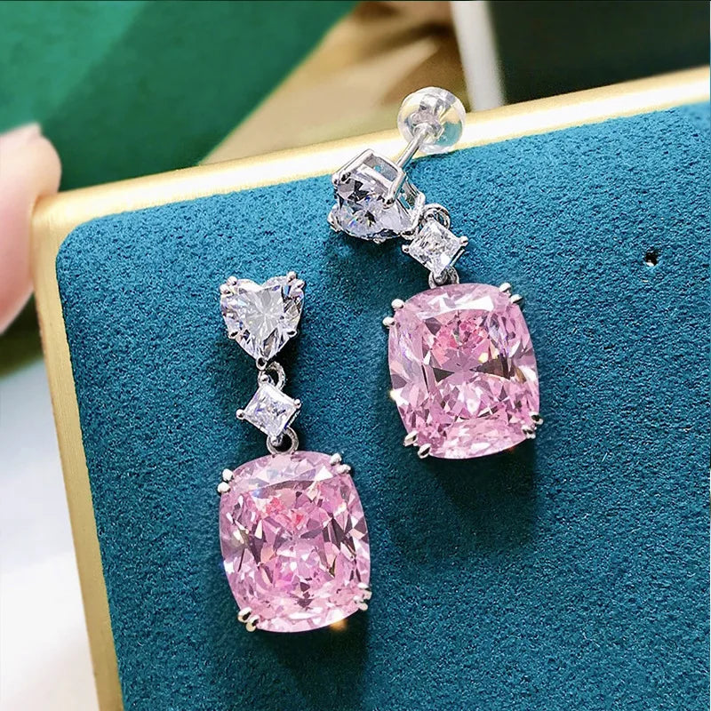 2026 New European and American Pink Earrings for Women, Elegant, Loving, Sweet, Light Luxury, Geometric Jewelry Accessories
