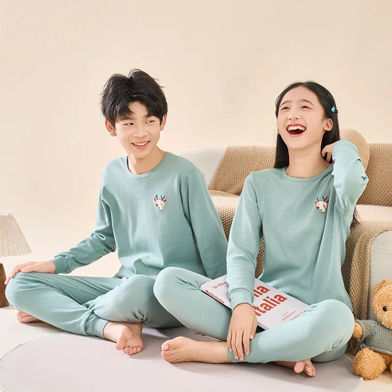 Teens Pajamas Long Sleeves 100% Cotton Pyjamas Big Kids Clothes Sets Children Boys Sleepwear Pajamas For Girls 10 12 14 16 Years