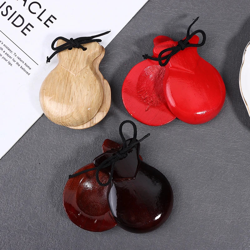 2Pcs Traditional Castanet Wood Spanish Flamenco Dance W String Hand Clapper Children Percussion Instrument