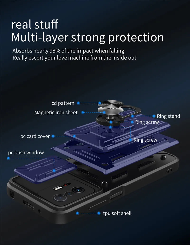 For Xiaomi 11T 11 T Pro Case Magnetic Ring Armor Card Slot Phone Cases for Xiaomi Mi 11T 11TPro Mi11T Stand Holder Back Cover