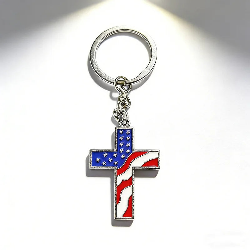 Simple Stylish American Flag Keychains Star Bar Flag Alloy Drip Oil Key Ring Best Party Gift Jewelry