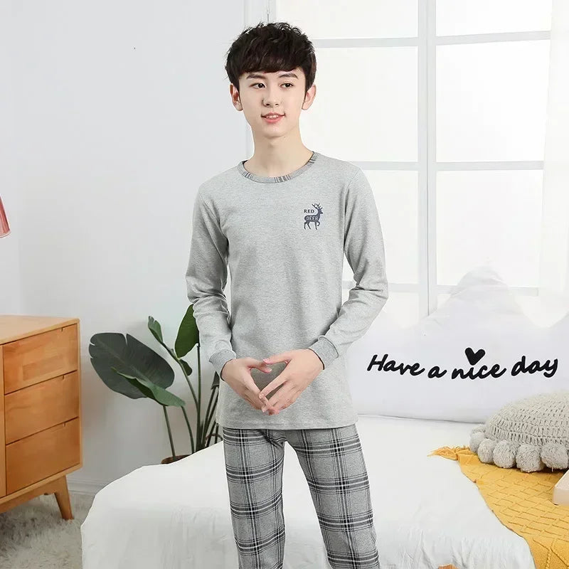 Teens Pajamas Long Sleeves 100% Cotton Pyjamas Big Kids Clothes Sets Children Boys Sleepwear Pajamas For Girls 10 12 14 16 Years