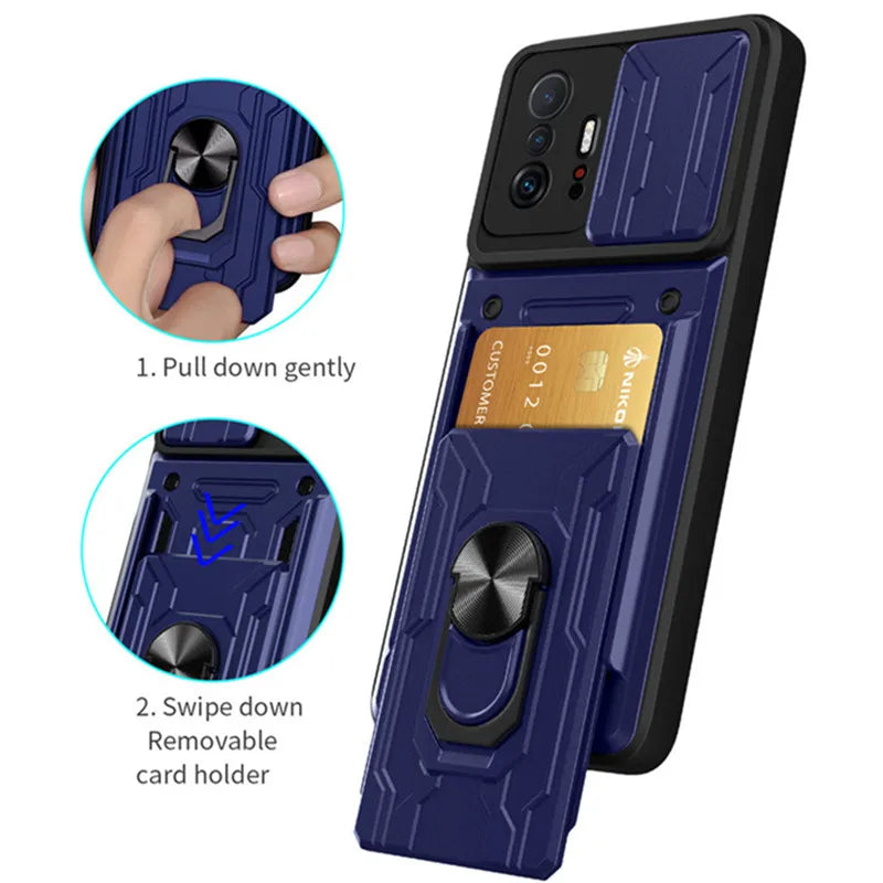 For Xiaomi 11T 11 T Pro Case Magnetic Ring Armor Card Slot Phone Cases for Xiaomi Mi 11T 11TPro Mi11T Stand Holder Back Cover