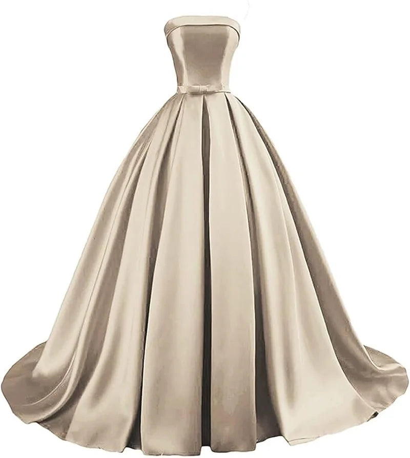 Customized Strapless Satin Prom Dresses robes de soirée Long A-line Formal вечернее платье Evening Party Gowns with Pockets