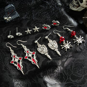Ingemark 6Pairs/Set Halloween Red Crystal Skull Spider Metal Drop Earrings for Women Goth Cross Rose Piercing Earrings Jewelry