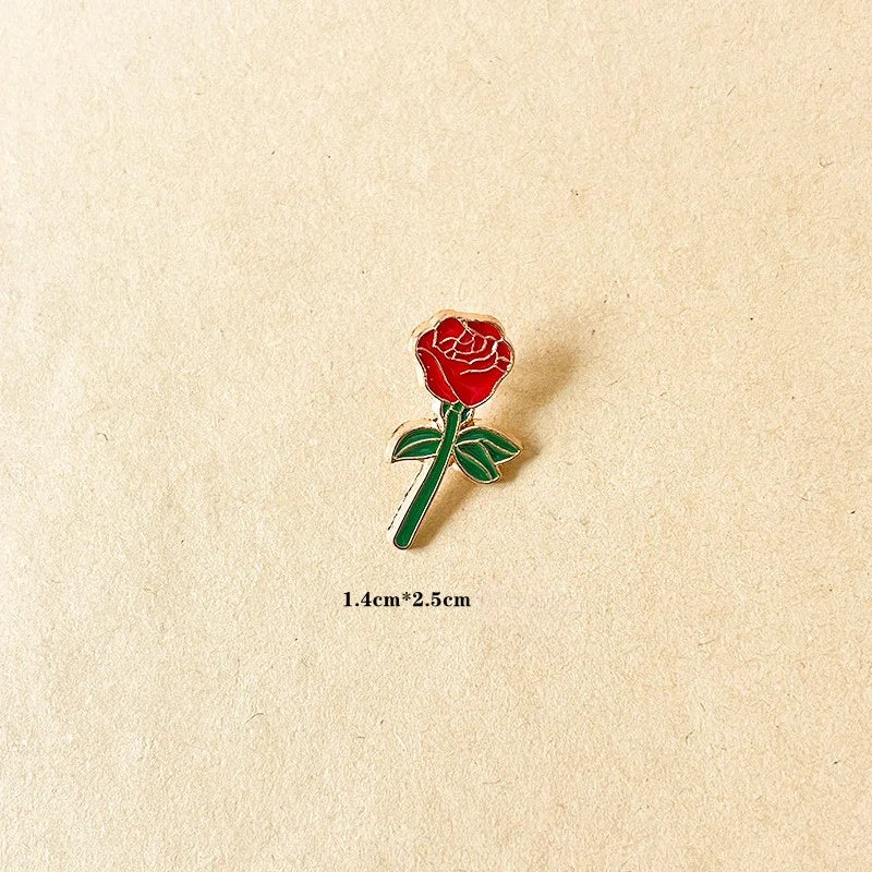 Red Rose Metal Brooch — Small, Large or 2-Piece Pair