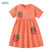 Little maven 2025 New Summer Cartoon Strawberry Dresses Cotton Children's Clothing Casual Vestidos Clothes for Kids 2-7 year
