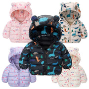 Kids Boys Baby Hooded Lightweight Jacket Cartoon Dinosaur Zipper Coats Girls Autumn Winter Warm Christmas Outerwear 0-5 Year Old