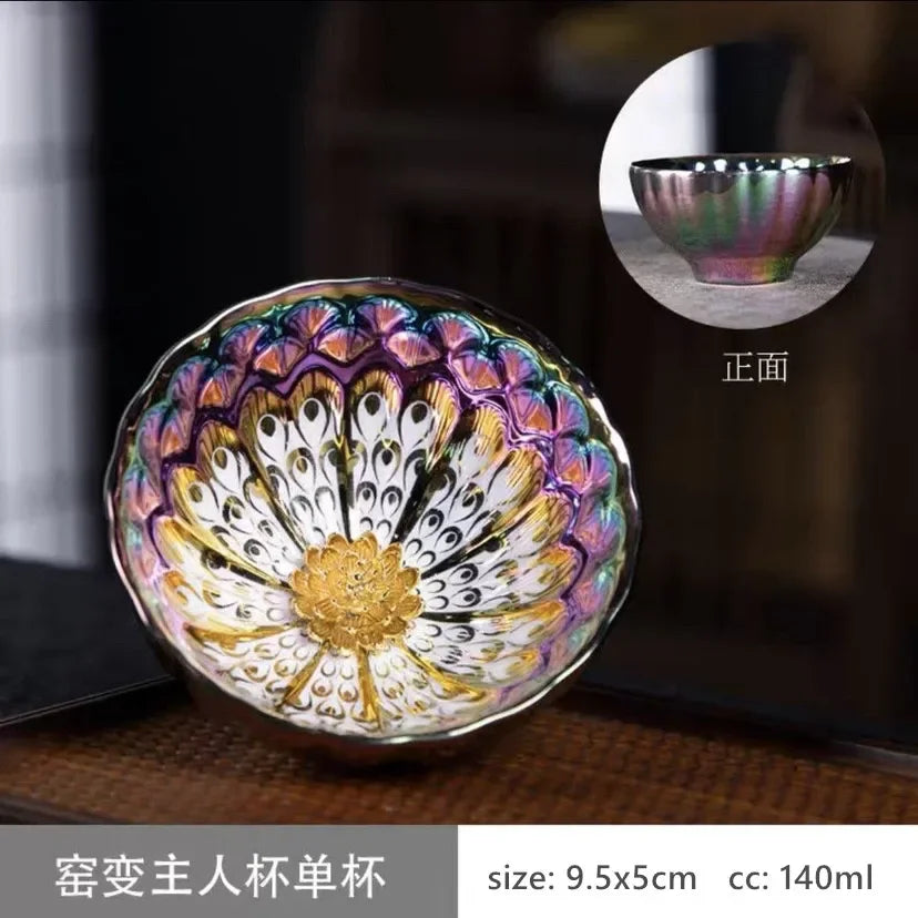 Peacock-Pattern Ceramic Teacup — Approximately 140 mL, 1 Piece