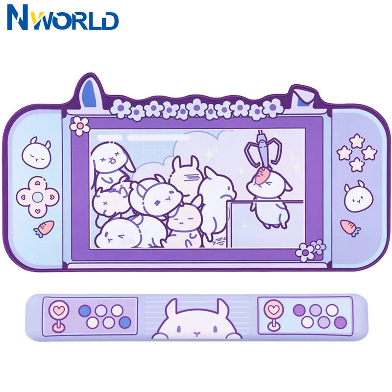 Large Kawaii Gaming Mouse Pad Cute Pink Purple Sakura Bunny Desk Pad Water Proof Nonslip Laptop Desk Accessories for Gaming