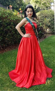 Customized Strapless Satin Prom Dresses robes de soirée Long A-line Formal вечернее платье Evening Party Gowns with Pockets