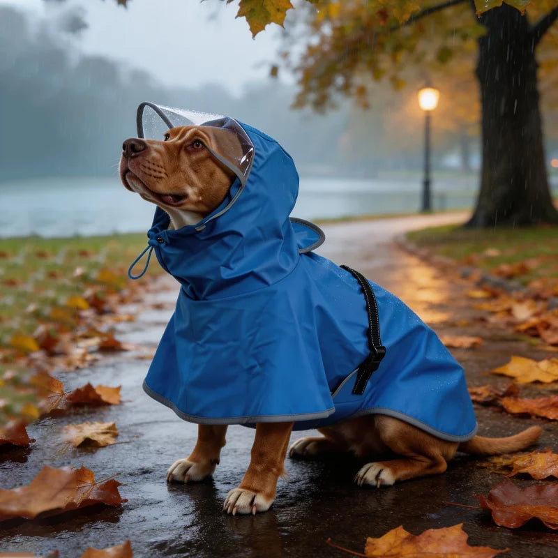 Polyester Hooded Dog Raincoat with Reflective Trim — L–6XL