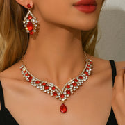 FYUAN Women's Jewelry Set Red Blue Water Drop Crystal Earrings Necklace Zinc Alloy Casual Style All Season Wear