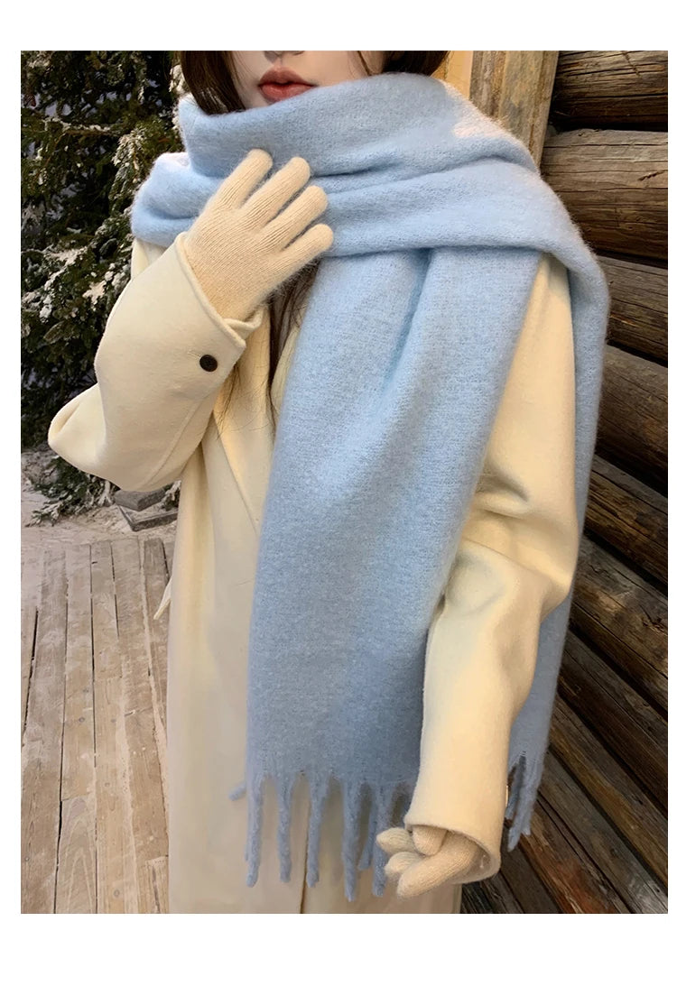 Women's Soft Polyester Tassel Scarf — Long Solid-Color Wrap