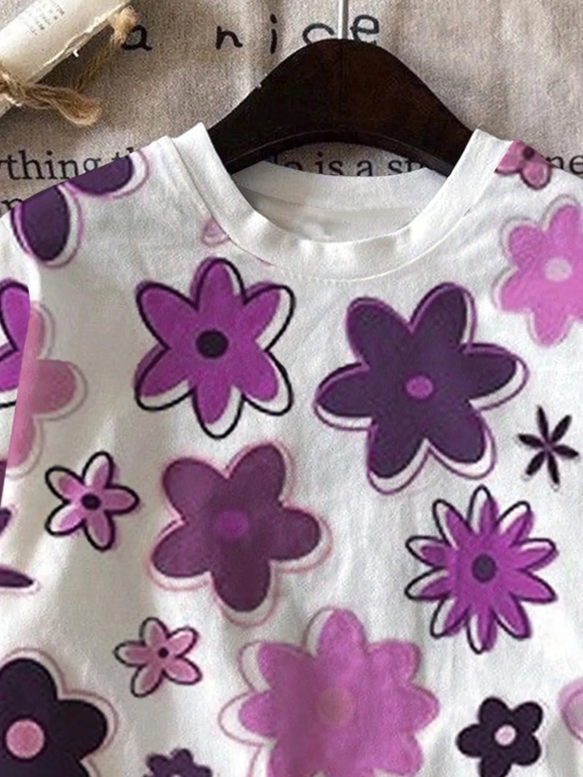 Kids Girls 2-Piece Purple Floral Print Short Sleeve T-shirt & High Waist Biker Shorts Set Summer Casual Daily School Outfit