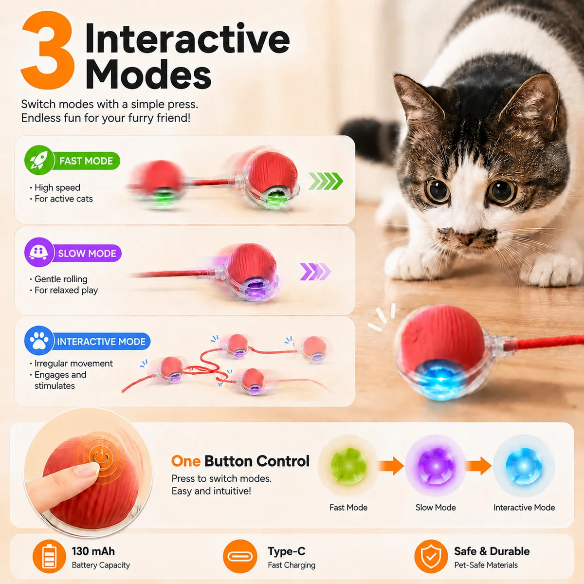 Rechargeable Rolling Cat Toy — Interactive Chase Ball