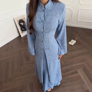 Eid Skirt Suit Women Long Coat Skirts 2 Piece Set Ramadan Single Breasted Morocco Dubai Muslim Robe Ensemble Arabic Outfits