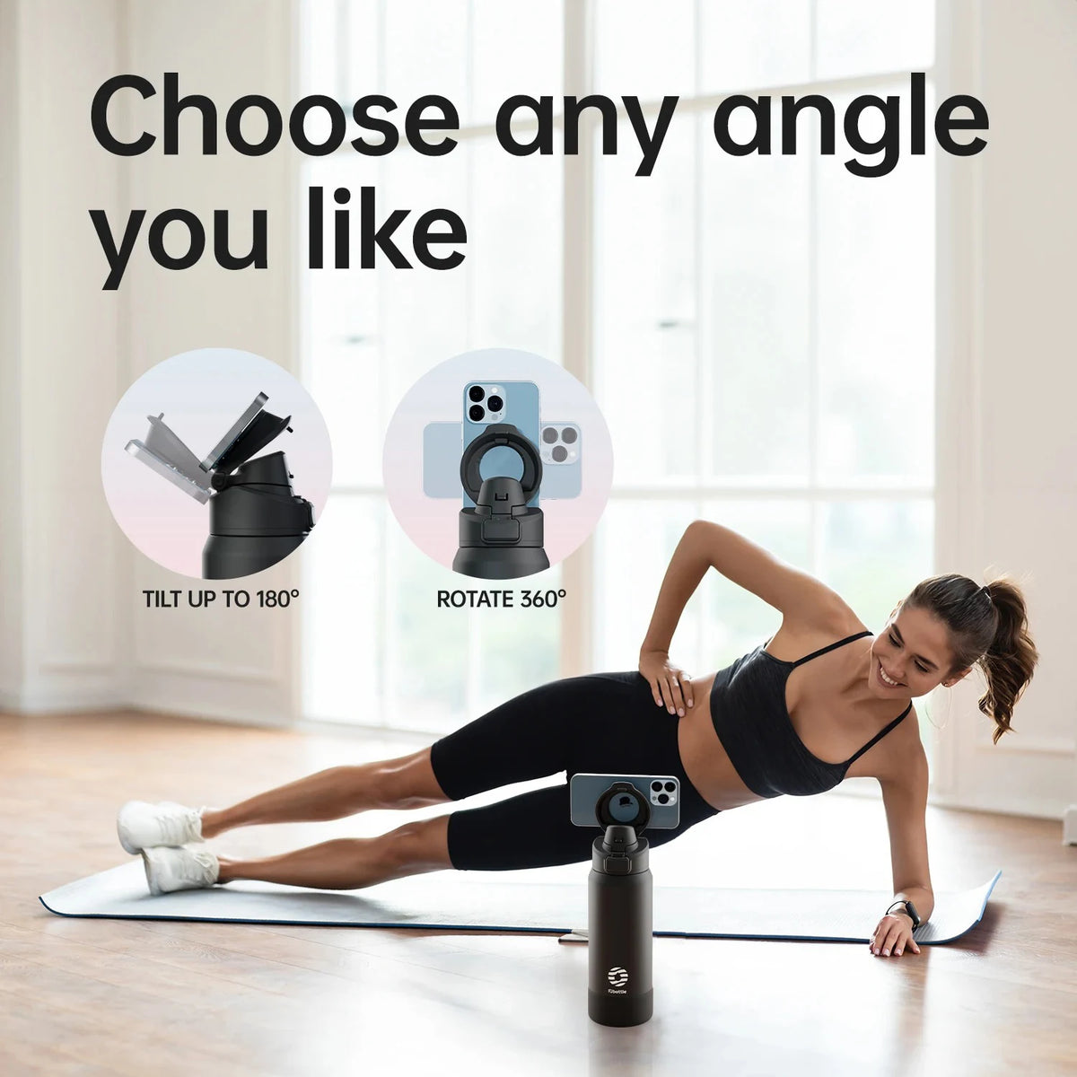 Stainless Steel Insulated Bottle with Magnetic Phone Holder — 710 or 950 mL