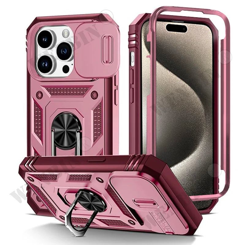 Case For iPhone 16 15 14 13 12 11 Pro Max Plus Mini XR XS X 8 7 Plus 7 8 SE  Heavy Duty with Camera 360 Degree Kickstand Cover