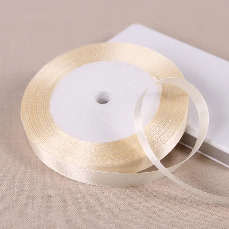 Beige Satin Gift-Wrapping Ribbon — 25 Yards, Selected Width