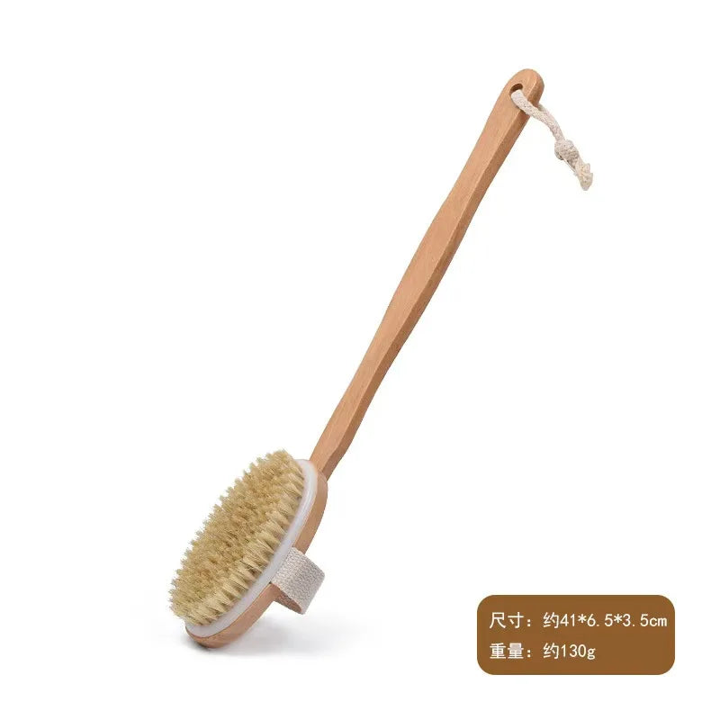 Natural Bath Brush with Long Wooden Handle Shower Body Brush Shower Back Scrubber Bath Sponge for Body Cleaning