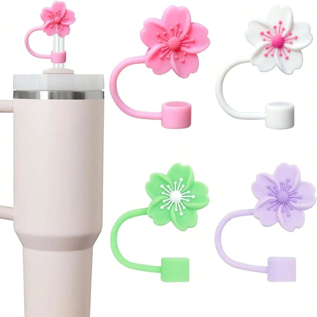 Flower Silicone Straw Covers — 10 mm Fit, Selected Color and Pack