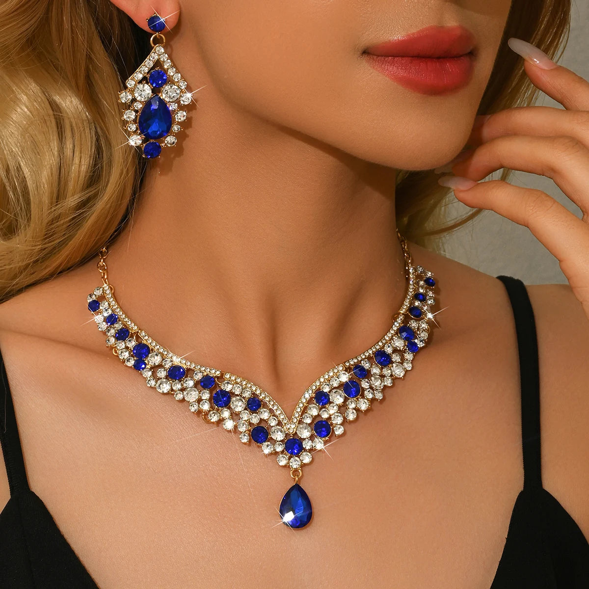FYUAN Women's Jewelry Set Red Blue Water Drop Crystal Earrings Necklace Zinc Alloy Casual Style All Season Wear