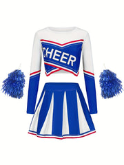 Girls Cheerleading Long Sleeved Skirt set Cute Sports Children's Pom-poms Performance Party Clothing Back To School Season