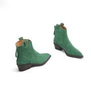 New 2025 Trend Autumn Cow Suede Women Western Boots Black Brown Khaki Chocolate Green Burgundy Pointed Toe Ladies Ankle Boots
