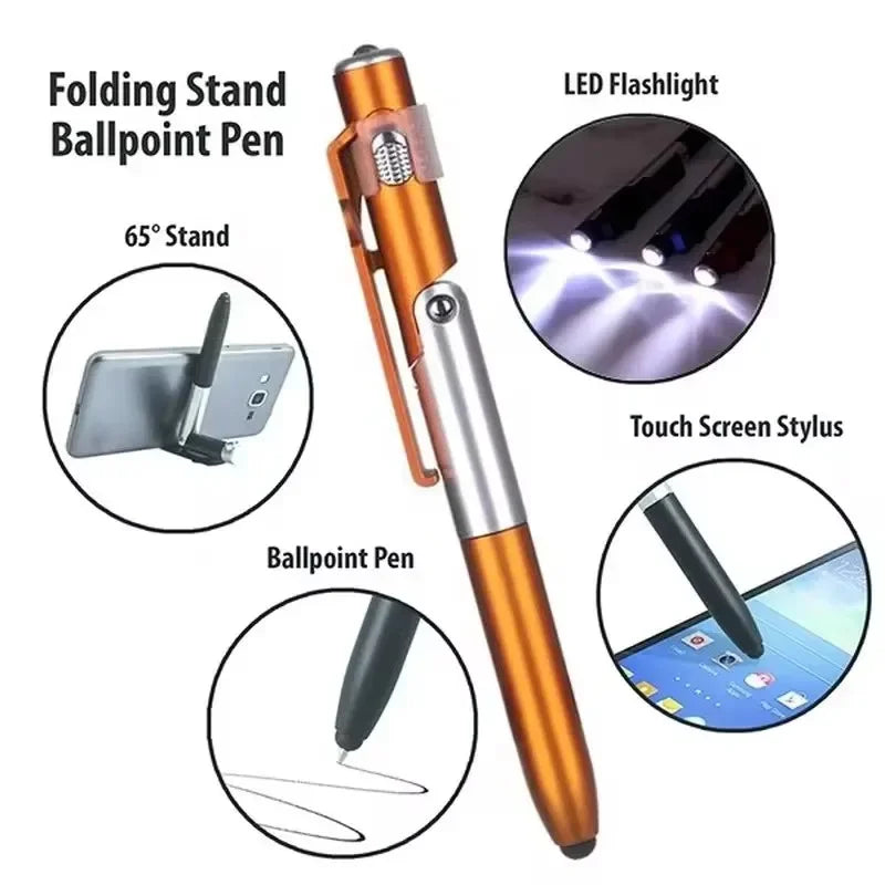 4-in-1 Ballpoint Stylus Pen with Phone Support and Light — 1 Piece