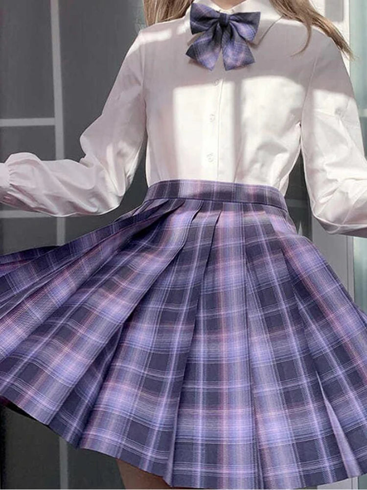 ZOKI Plaid Women Pleated Skirt Bow Knot Summer High Waist Preppy Girls Dance Mini Skirt Cute A Line Harajuku Sexy Japan Faldas