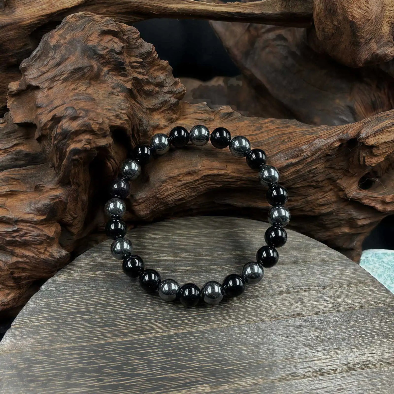 1Pc Men-Women Fashion Memory Bracelet Obsidian Hematite Beaded Bracelet Natural Stone Beads Jewelry Unique Birthday Holiday Gift