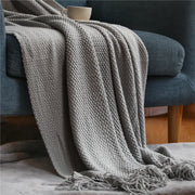 Acrylic Knit Throw Blanket with Tassels — Solid Colors, Three Sizes