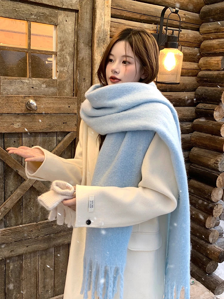 Women's Soft Polyester Tassel Scarf — Long Solid-Color Wrap