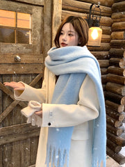 Women's Soft Polyester Tassel Scarf — Long Solid-Color Wrap
