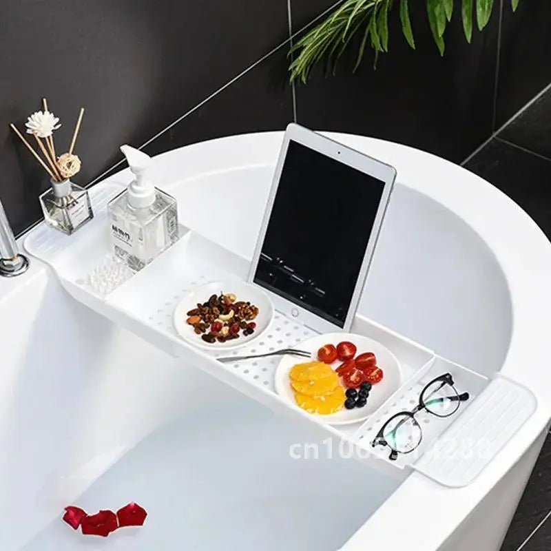 Extendable Plastic Bathtub Tray — 55.6–78.8 cm, Black or White