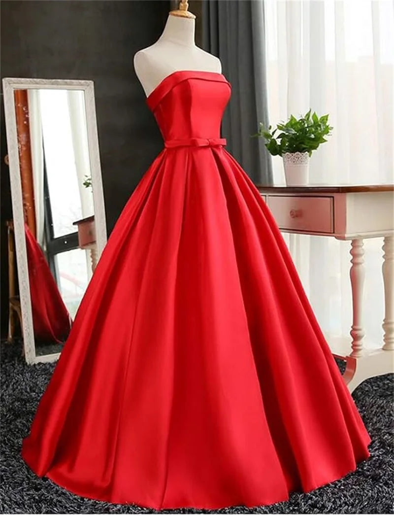 Customized Strapless Satin Prom Dresses robes de soirée Long A-line Formal вечернее платье Evening Party Gowns with Pockets